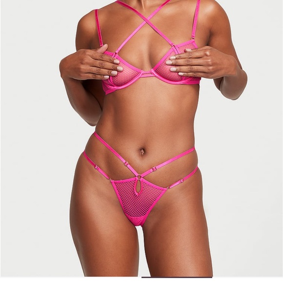 CLEARANCE $9̶9̶ Victoria’s Secret Fishnet open cup bra & open back panty set - Picture 1 of 5